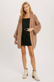 CHUNKY CABLE LANTERN SLEEVE CARDIGAN: CREAM / S/M