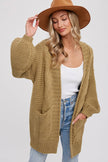 CHUNKY CABLE LANTERN SLEEVE CARDIGAN: CREAM / S/M