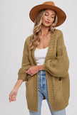 CHUNKY CABLE LANTERN SLEEVE CARDIGAN: CREAM / M/L