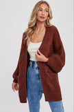 CHUNKY CABLE LANTERN SLEEVE CARDIGAN: CREAM / M/L