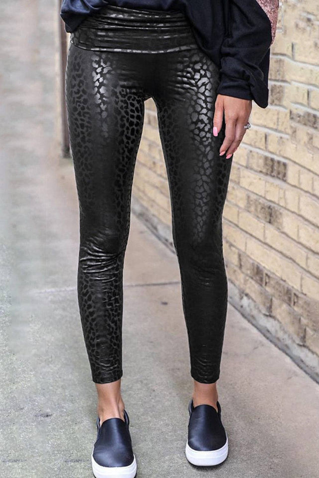 Black Leopard Leggings: Black / M