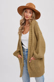 CHUNKY CABLE LANTERN SLEEVE CARDIGAN: CREAM / M/L