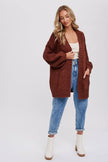 CHUNKY CABLE LANTERN SLEEVE CARDIGAN: CREAM / M/L