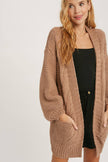 CHUNKY CABLE LANTERN SLEEVE CARDIGAN: CREAM / S/M