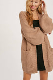 CHUNKY CABLE LANTERN SLEEVE CARDIGAN: CREAM / M/L