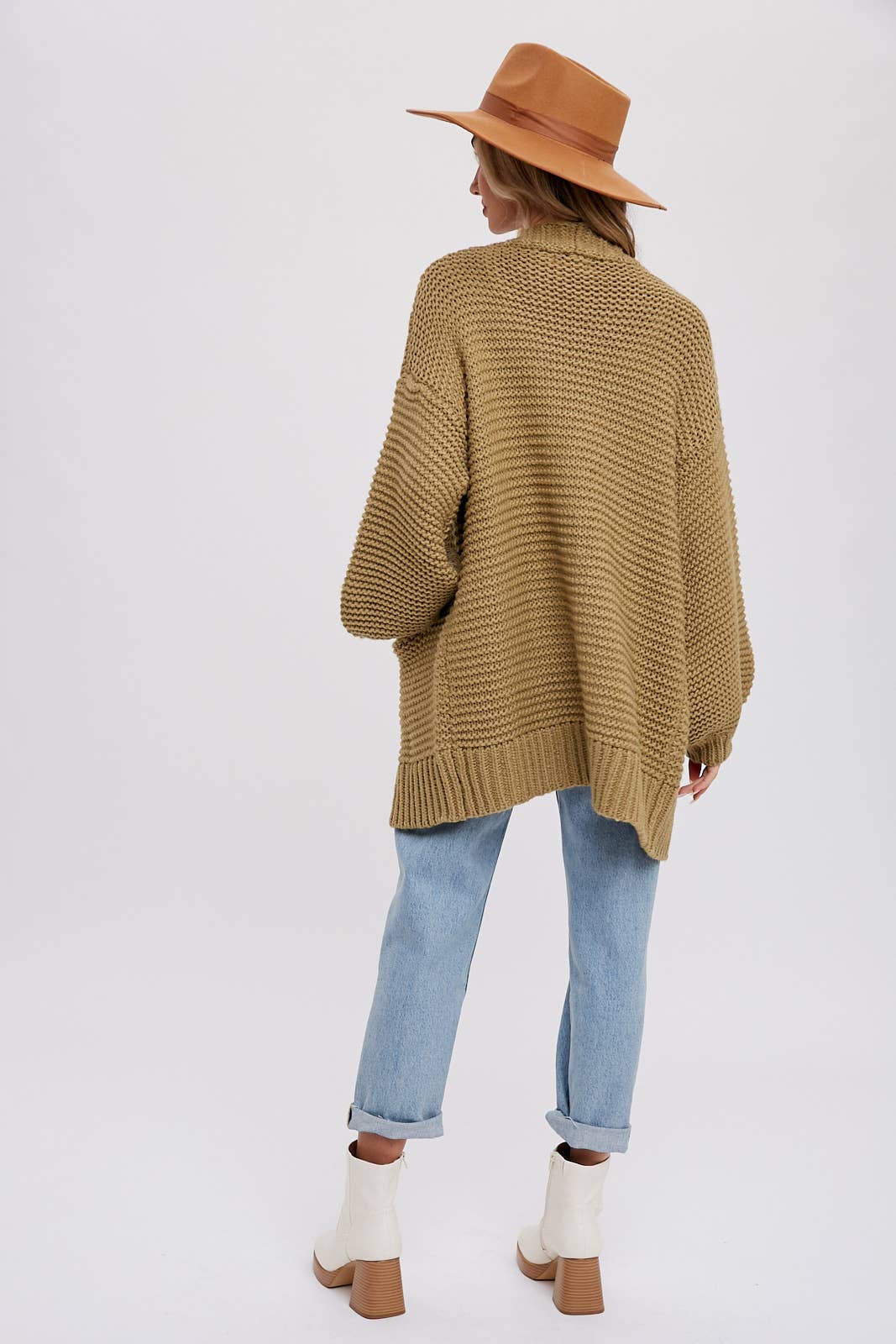 CHUNKY CABLE LANTERN SLEEVE CARDIGAN: CREAM / S/M